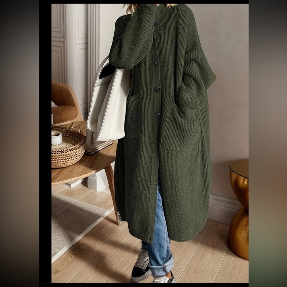 Oversized Button Front Long Sleeve Turtleneck Car… - image 1